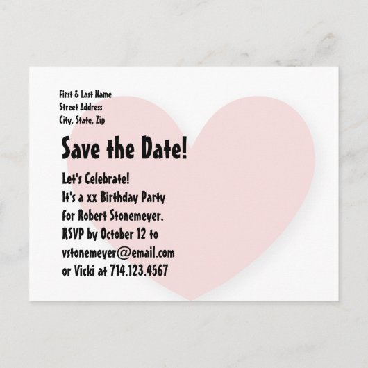 1年1歳の誕生日ビッグ赤いハートA07E 案内ポストカード (裏面)