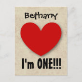 1年1歳の誕生日ビッグ赤いハートA07E 案内ポストカード (正面)