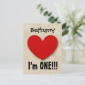 1年1歳の誕生日ビッグ赤いハートA07E 案内ポストカード (スタンド正面)