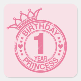 1年-誕生日のプリンセス-ピンク スクエアシール