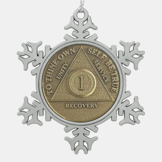 1年Sober Anniversary Medallion スノーフレークピューターオーナメント (正面)