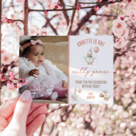 1才のバースデーパーティーの写真:「One Silly Goose」 サンキューカード