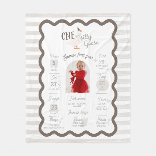 1才の誕生日おめでとう サイン "One Silly Goose" フリースブランケット (正面)