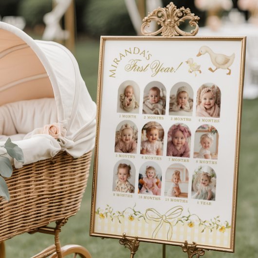 1才の誕生日をお祝いするおかしなガチョウの写真マイルストーン ポスター