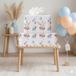 1才の誕生日を祝うシリー・グースの水彩グリーティング ラッピングペーパー