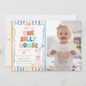 1才の誕生日パーティーの写真: おかしいガチョウ 招待状 (正面)