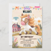 1日かわいい馬の私の小さなポニー最初の1誕生日 招待状 (正面)