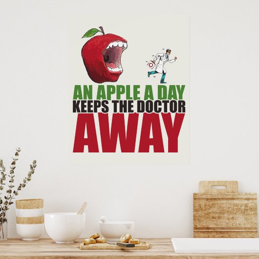 1日にリンゴ保のドクター遠くにのおもしろいApple ポスター (キッチン)