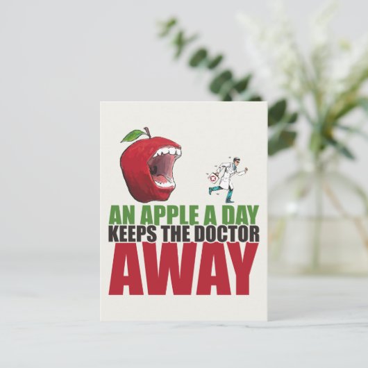 1日にリンゴ保のドクター遠くにのおもしろいApple ポストカード (スタンド正面)