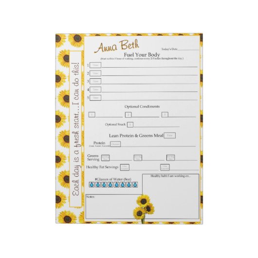 1日に6回の体の燃料トラッカー ノートパッド (回転)