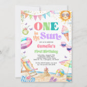 1日の夏の最初の誕生日ビーチパーティー 招待状 (正面)