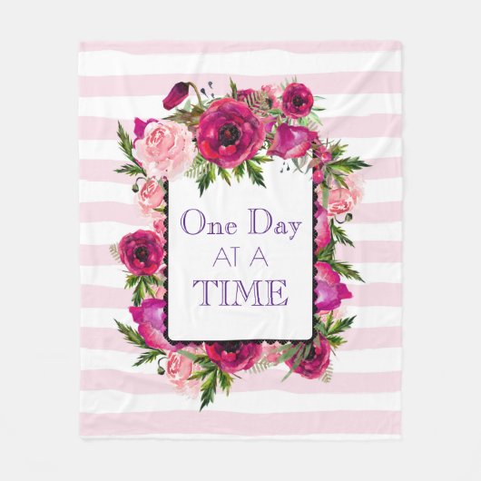 1日の時間フローラフレーム引用文 フリースブランケット (正面)