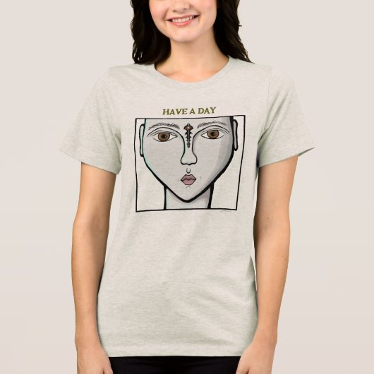 1日の熱タンブラーを持っている トライブレンドTシャツ (正面)