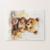 1日の誕生日のイヤーケーキ、かわいいクマのジグソー ジグソーパズル (横)