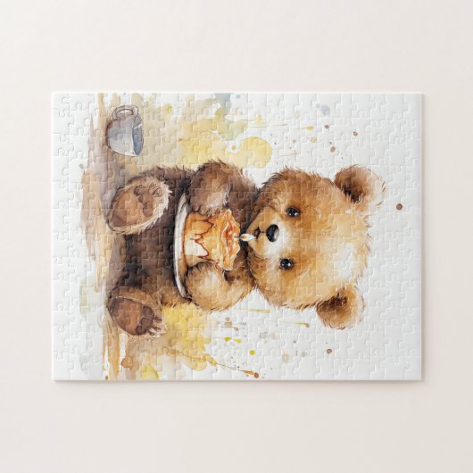 1日の誕生日のイヤーケーキ、かわいいクマのジグソー ジグソーパズル (横)