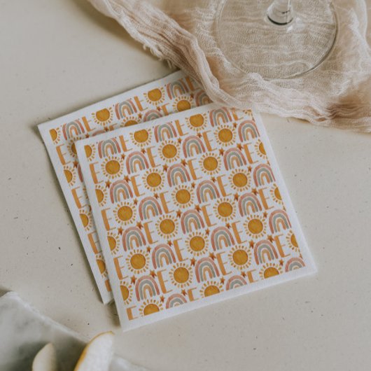 1日の誕生日の水の色ボホレインボーと太陽 スタンダードカクテルナプキン