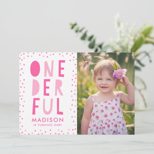 1日の |写真の最初の誕生日パーティーの招待 招待状 (スタンド正面)