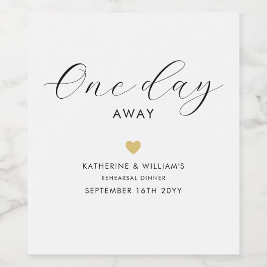 1日エレガントの金ゴールド遠くにハートリハーサルディナー ワインラベル (シングルラベル)