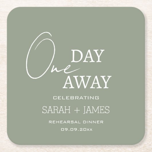 1日リハーサル遠くにディナーセージグリーン結婚ズ スクエアペーパーコースター (正面)