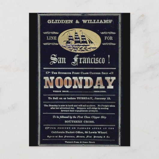 1日目のクリッパー帆船1900 ポストカード (正面)