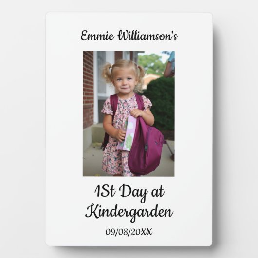 1日目の学校の写真のモダンスクリプトの子供の写真 フォトプラーク (正面)