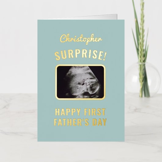 1日目の父の日の驚きの超音波写真 箔グリーティングカード (正面)