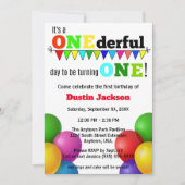 1日限りの明るい風船の最初の誕生日 招待状 (正面)