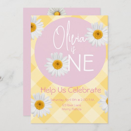 1日1日の誕生日プレートとパーティー用品 招待状 (正面/裏面)