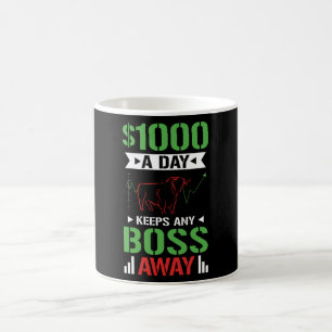 1日1000ドルの株式取引日 コーヒーマグカップ