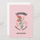 1月かわいらし誕生月花誕生日カード (正面/裏面)
