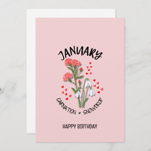 1月かわいらし誕生月花誕生日カード (正面/裏面)