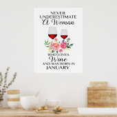 1月にワインを愛生まれする女性 ポスター (キッチン)