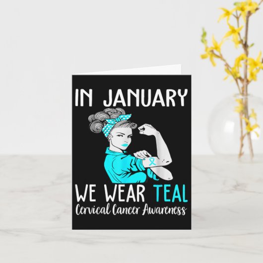 1月に我々は子宮頸がんの衣服ティール(緑がかった色)を行う カード (黄色い花)