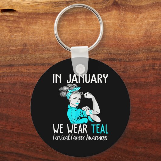 1月に我々は子宮頸がんの衣服ティール(緑がかった色)を行う キーホルダー (正面)