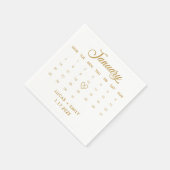 1月のカレンダー結婚金ゴールド スタンダードカクテルナプキン (角)