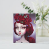 1月のガーネット 赤いバラの少女 ポストカード (スタンド正面)