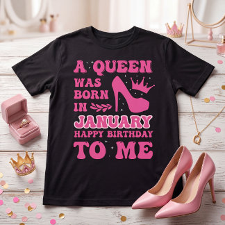 1月のピンクの誕生日ガールに生まれたクイーン Tシャツ