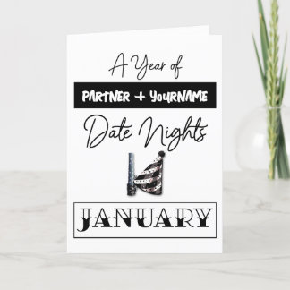 1月の日付の夜のカスタマイズ可能なギフトカード サンキューカード