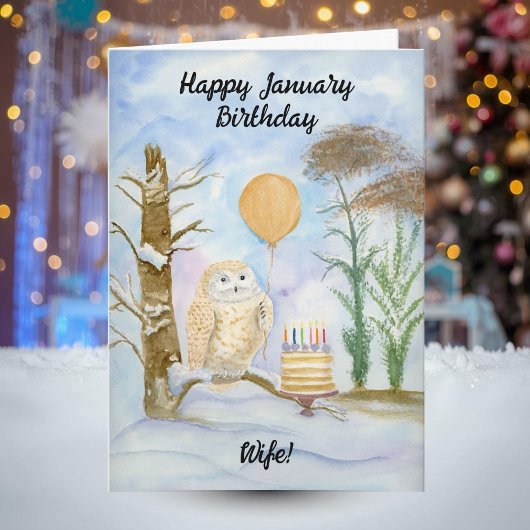 1月の誕生日おめでとう フクロウのケーキ カード