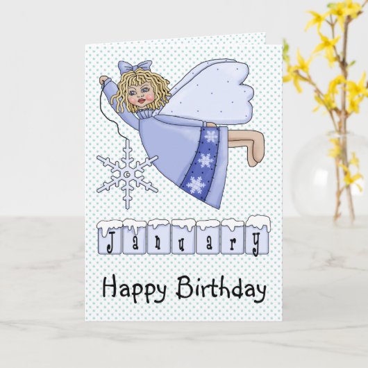 1月の誕生日の天使 カード (黄色い花)