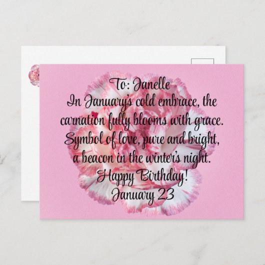 1月の誕生日 誕生月のカーネーションの花 ポストカード (正面/裏面)