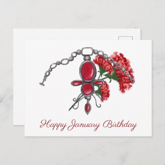 1月の誕生石と花、ガーネット＆カーネーション ポストカード (正面/裏面)