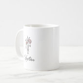 1月の誕生花とエレガントな手書きネーム コーヒーマグカップ (正面左)