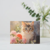1月の誕生花 カーネーションと子猫 ポストカード (スタンド正面)