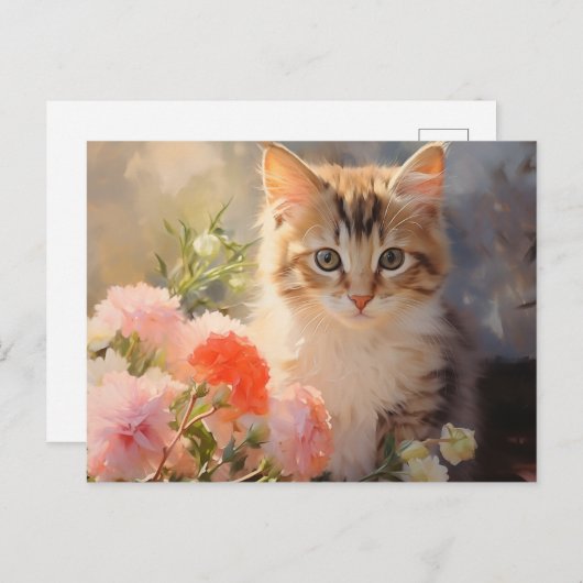 1月の誕生花 カーネーションと子猫 ポストカード (正面/裏面)