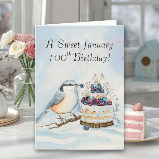 1月の100歳の誕生日おめでとう　ゴジュウカラさん カード