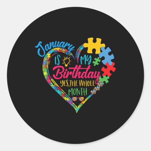 1月は私の誕生日Yesは全体の月自閉症 ラウンドシール (正面)