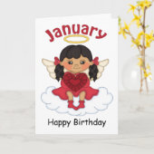 1月アザーストンエンジェルブラック誕生日カード カード (黄色い花)