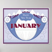 1月アールデコ雪山冬の景色 ポスター (正面)