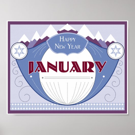 1月アールデコ雪山冬の景色 ポスター (正面)